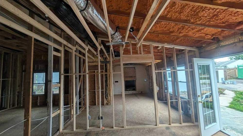 Interior taken to the studs with new framing