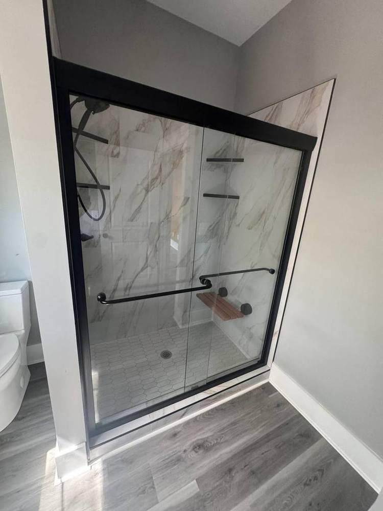Tile shower with glass door