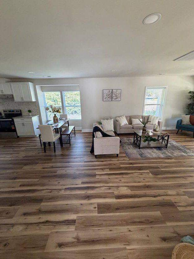 Open living and dining room