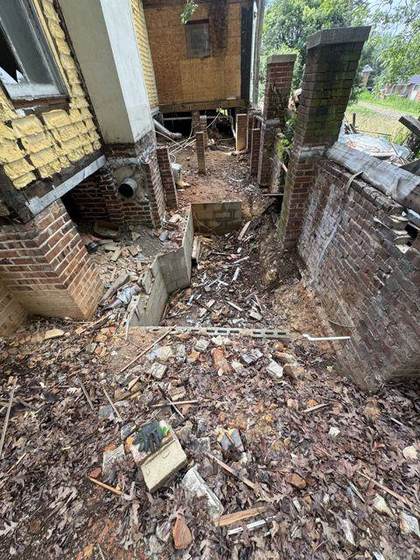 Brick rubble in the crawl space