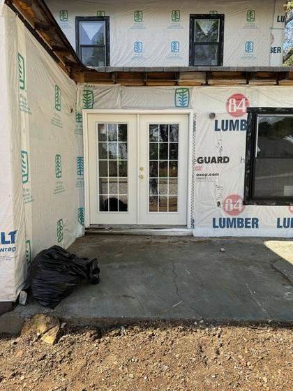 New French doors on the wrapped exterior