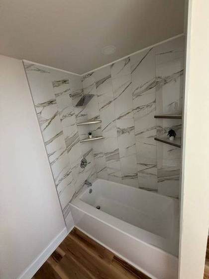 Tile shower detail with built-in shelves