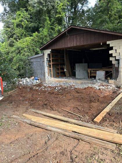 Garage gutted to the block walls