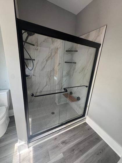 Tile shower with glass door