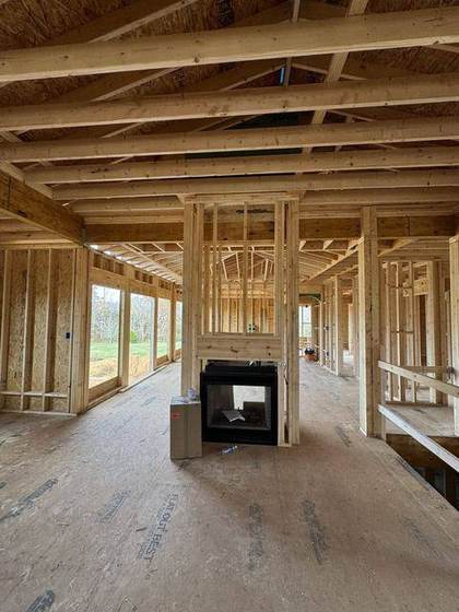See-through fireplace framed between rooms