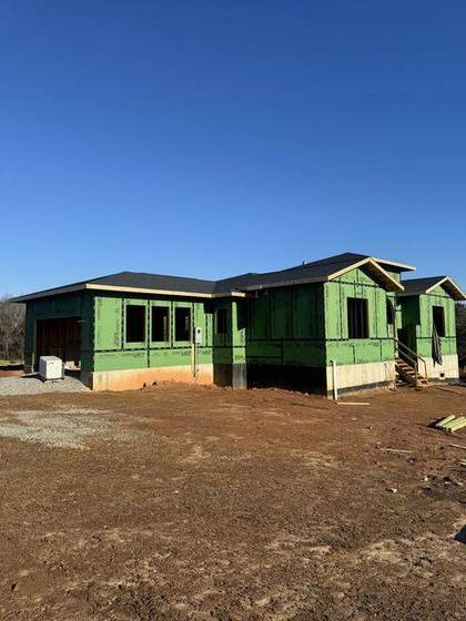 Framed home with the roof on