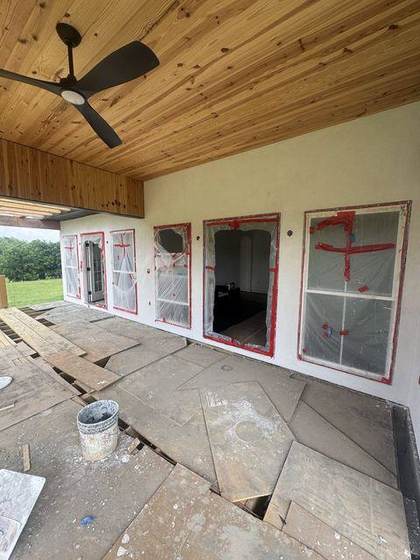 Wood ceiling on the rear porch