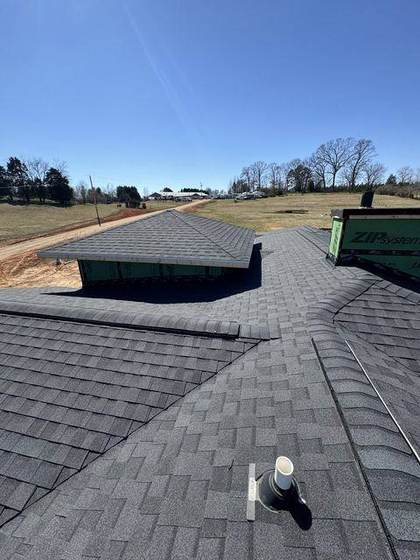 Shingled hip roof from above