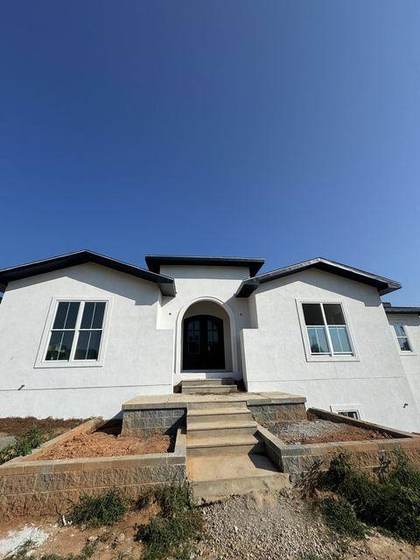 Finished stucco on the front