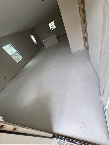 Hallway with finished drywall